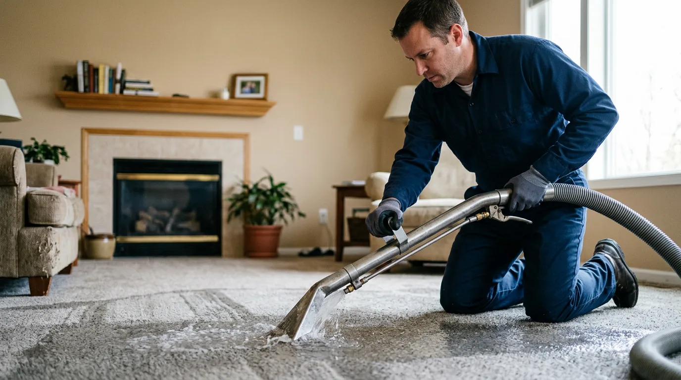 Water damage restoration technician working near Lakehurst, NJ
